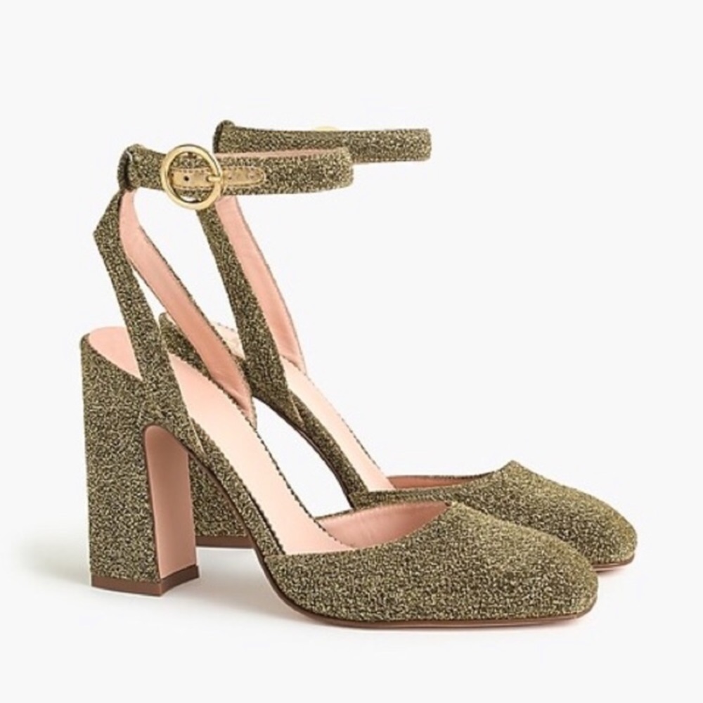 EUC J.CREW HARLOW ANKLE-STRAP PUMPS IN GOLD
